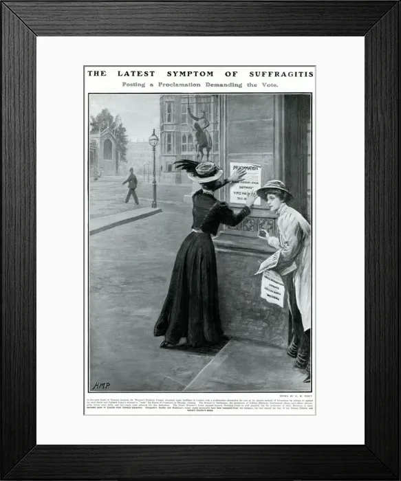 Framed Print : Suffragists putting up posters in London 1908 Framed Print : Suffragists putting up posters in London 1908