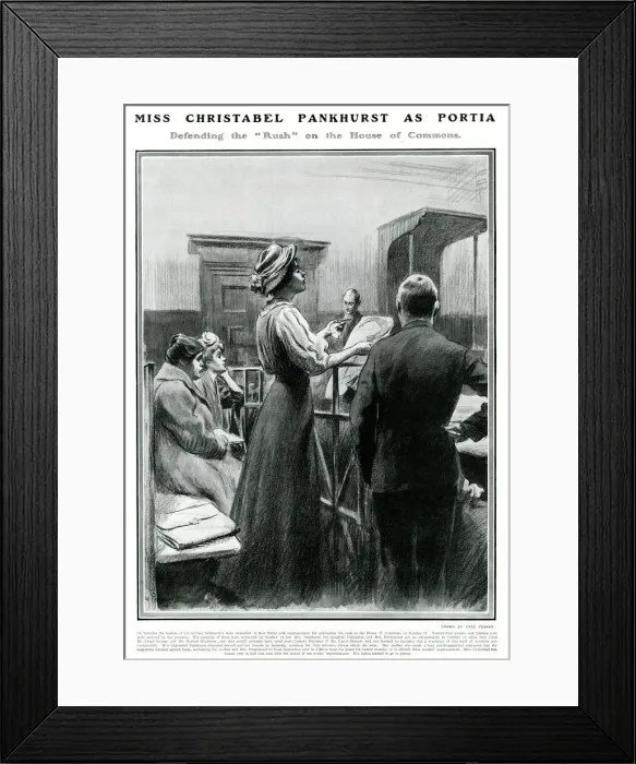 Framed Print : Christabel Pankhurst defending herself in court 1908 Framed Print : Christabel Pankhurst defending herself in court 1908
