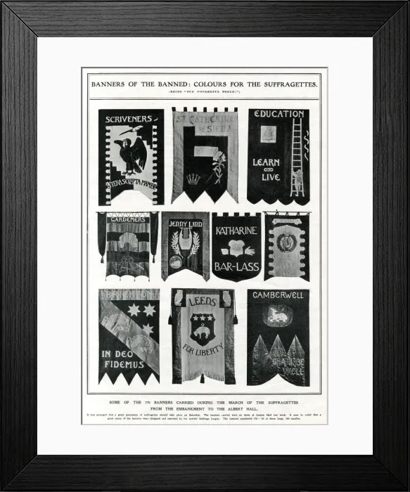 Framed Print : Selection of suffragette banners 1908