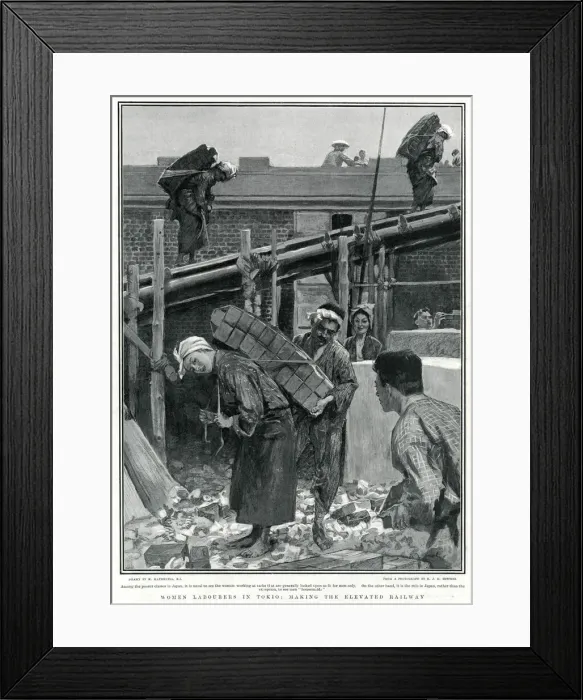 Framed Print : Women building the elevated railway in Tokyo, October 1904 Framed Print : Women building the elevated railway in Tokyo, October 1904