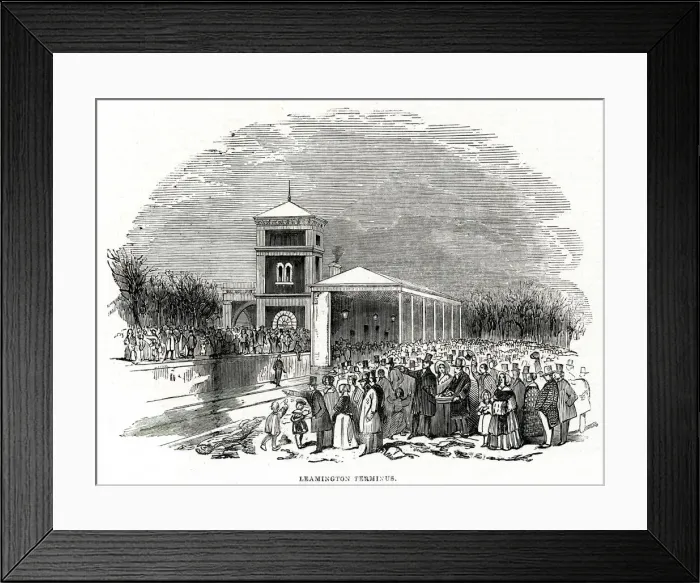 Framed Print : Railway station at Leamington (Spa), Warwickshire 1844 Framed Print : Railway station at Leamington (Spa), Warwickshire 1844