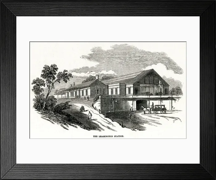 Framed Print : Railway station at Leamington (Spa), Warwickshire 1852 Framed Print : Railway station at Leamington (Spa), Warwickshire 1852