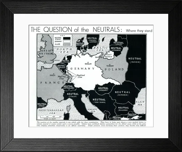 Framed Print : Map of Europe showing WW2 alliances, September 1939 Framed Print : Map of Europe showing WW2 alliances, September 1939
