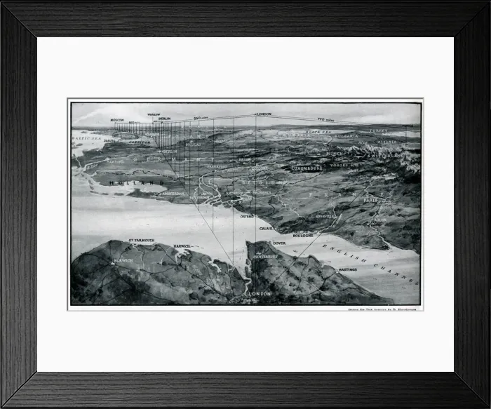 Framed Print : Map showing the distances between cities 1939 Framed Print : Map showing the distances between cities 1939