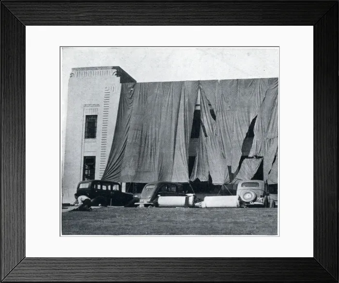 Framed Print : Huge blinds used to camouflage a factory, Sept 1939