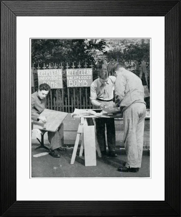 Framed Print : Men painting warning signs for unexploded bombs, Sept 1939 Framed Print : Men painting warning signs for unexploded bombs, Sept 1939