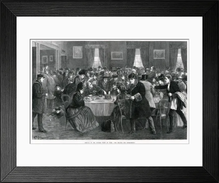 Framed Print : Railway passengers taking refreshments at York Station 1872 Framed Print : Railway passengers taking refreshments at York Station 1872