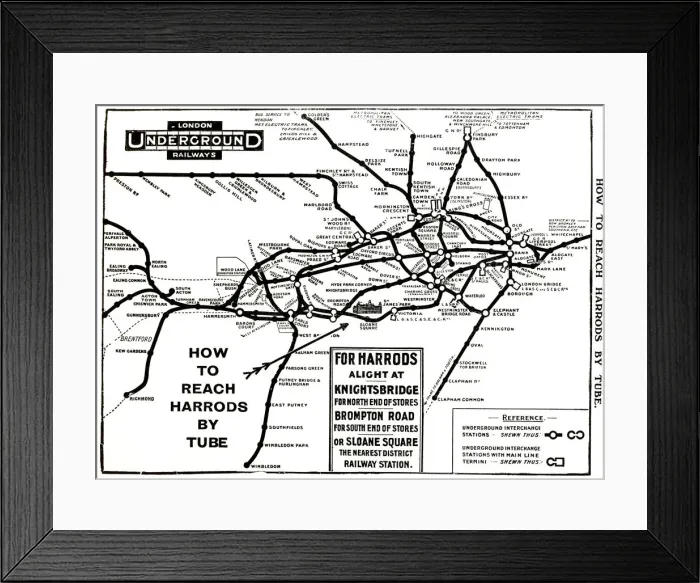 Framed Print : Map of London Underground railway, for Harrods Framed Print : Map of London Underground railway, for Harrods