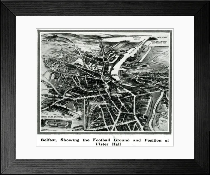 Framed Print : Belfast, 1912, showing the football ground & Ulster Hall Framed Print : Belfast, 1912, showing the football ground & Ulster Hall