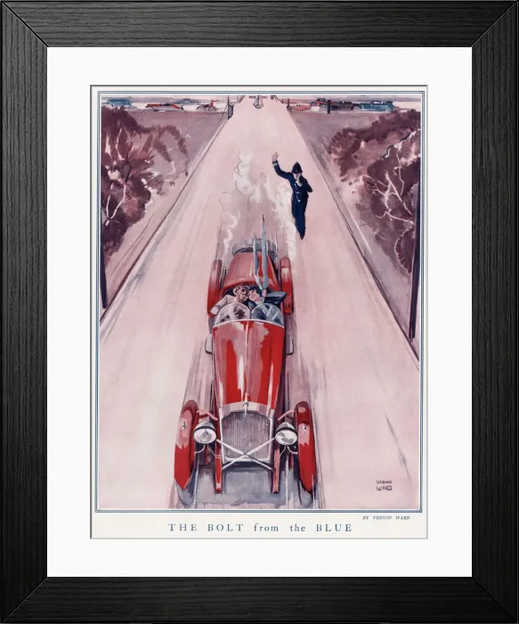Framed Print : The Bolt from the Blue, speeding 1920s couple Framed Print : The Bolt from the Blue, speeding 1920s couple
