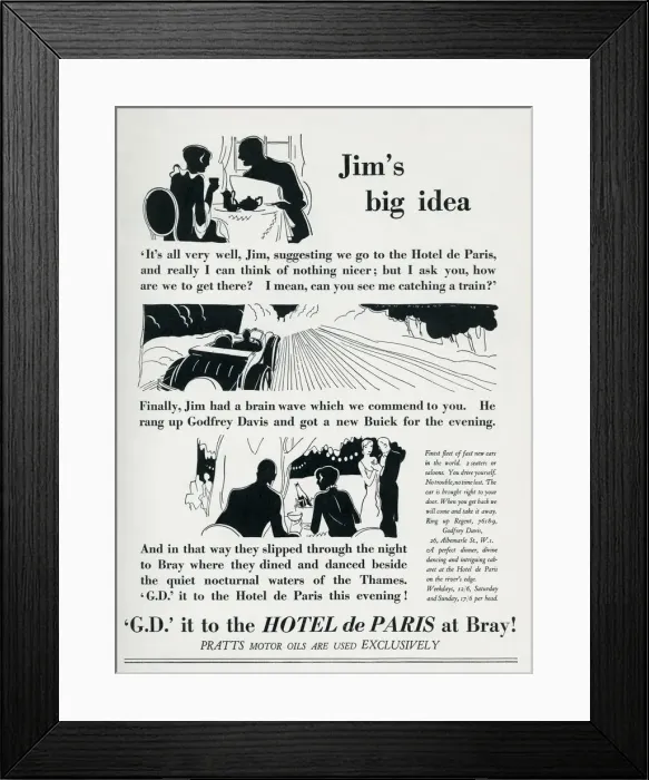 Framed Print : Advertisement for Godfrey Davis car hire, Hotel de Paris Framed Print : Advertisement for Godfrey Davis car hire, Hotel de Paris