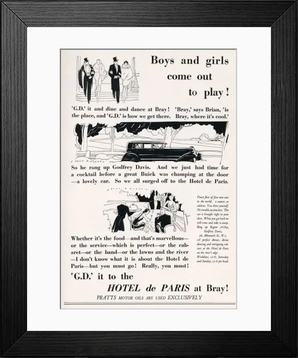 Framed Print : Advertisement for Godfrey Davis car hire, Hotel de Paris Framed Print : Advertisement for Godfrey Davis car hire, Hotel de Paris