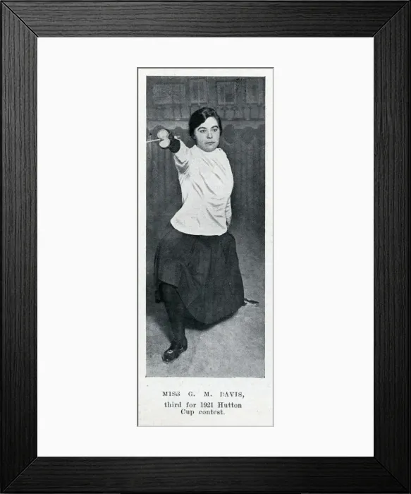 Framed Print : Lady Fencer Miss G M Davis - 3rd place in Hutton Cup Contest