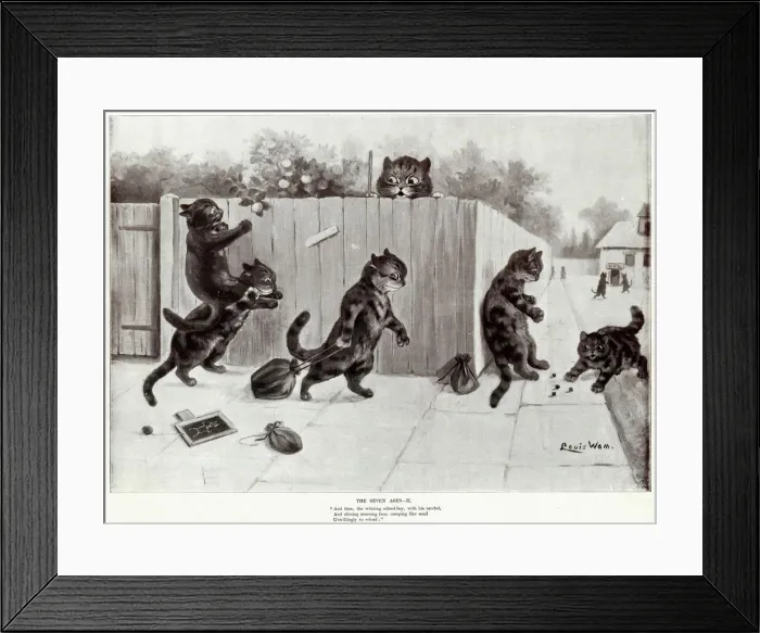 Framed Print : Supplement, The Seven Ages by Louis Wain - Two Framed Print : Supplement, The Seven Ages by Louis Wain - Two