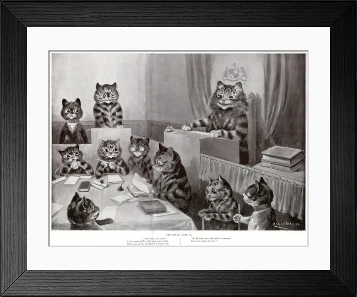 Framed Print : Supplement, The Seven Ages by Louis Wain - Five Framed Print : Supplement, The Seven Ages by Louis Wain - Five