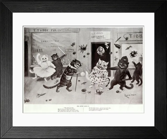 Framed Print : Supplement, The Seven Ages by Louis Wain - Six Framed Print : Supplement, The Seven Ages by Louis Wain - Six