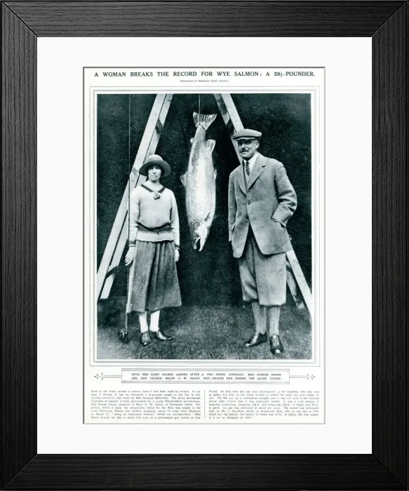 Framed Print : Doreen Davey with record-breaking Wye salmon 1923 Framed Print : Doreen Davey with record-breaking Wye salmon 1923