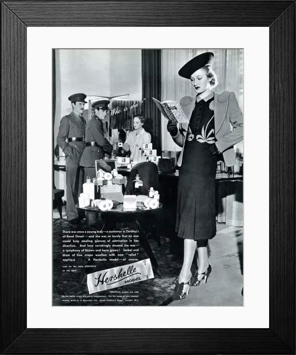 Framed Print : Advert for Hershelle clothing 1940
