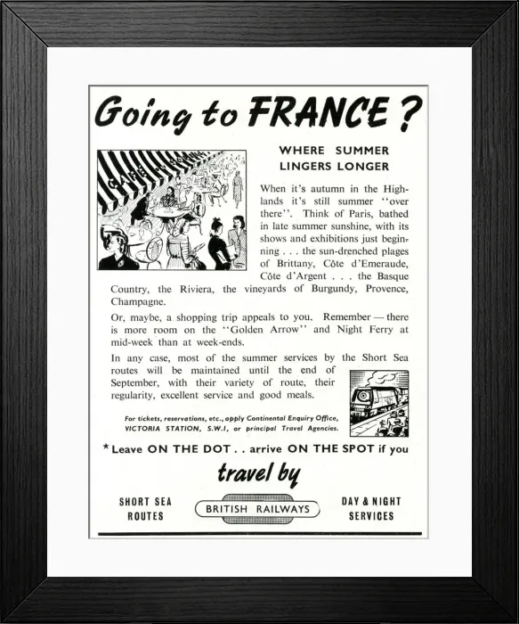Framed Print : Going to France? - British Railways advertisement Framed Print : Going to France? - British Railways advertisement