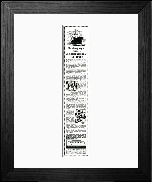 Framed Print : Advertisement for Southern British Railways 1957 Framed Print : Advertisement for Southern British Railways 1957
