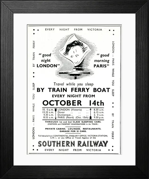 Framed Print : Advertisement for Southern Railway - Travel while you sleep Framed Print : Advertisement for Southern Railway - Travel while you sleep