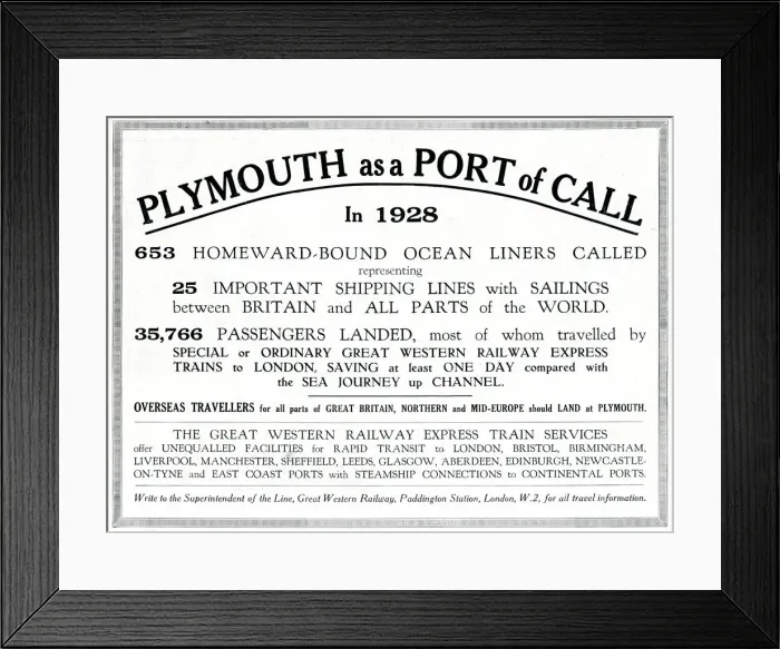Framed Print : Plymouth as a Port of Call in 1928 Framed Print : Plymouth as a Port of Call in 1928