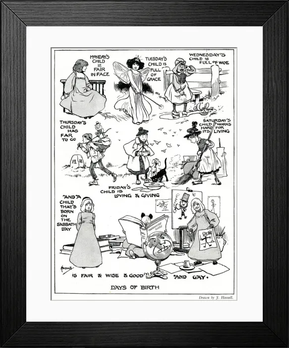 Framed Print : Days of the Week by John Hassall Framed Print : Days of the Week by John Hassall