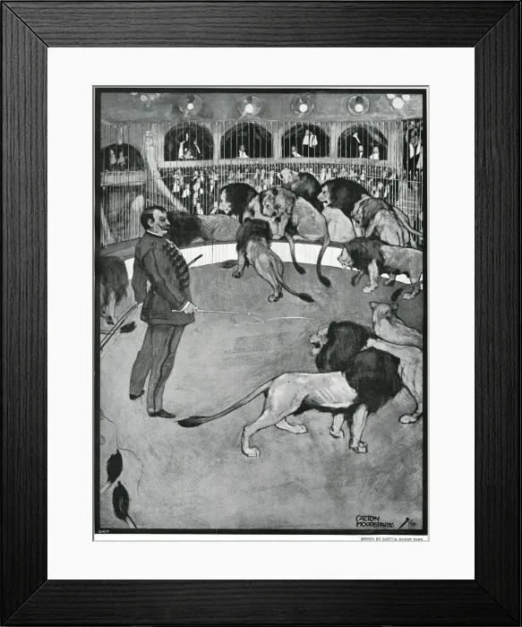 Framed Print : Herr Seeth in a den of lions at the London Hippodrome Framed Print : Herr Seeth in a den of lions at the London Hippodrome