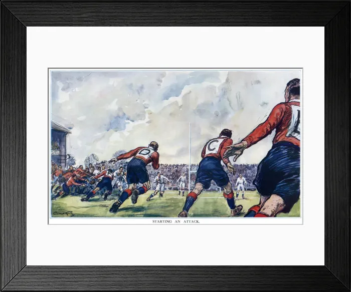 Framed Print : Starting an attack, England v. Wales at Twickenham, 1931 Framed Print : Starting an attack, England v. Wales at Twickenham, 1931