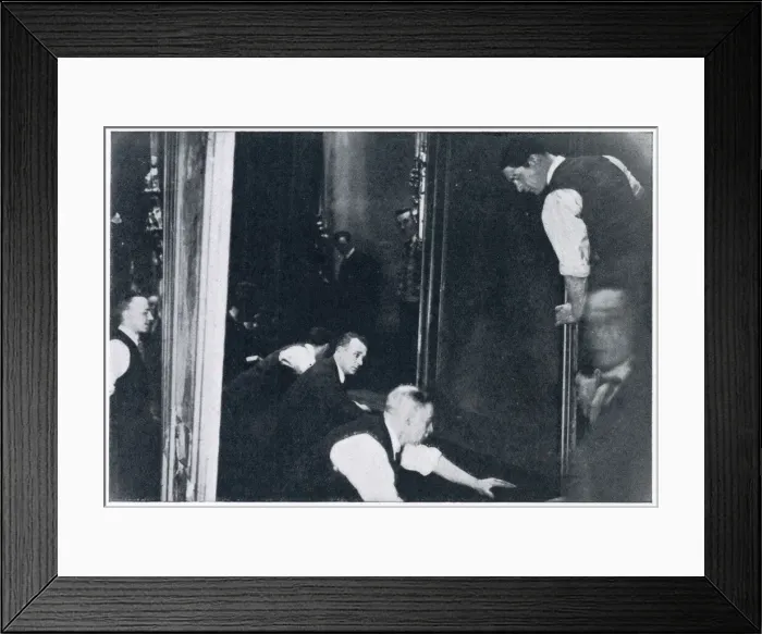 Framed Print : Behind the scenes at the London Hippodrome, scene shifters
