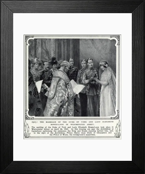 Framed Print : Marriage of Duke of York and Lady Elizabeth Bowes-Lyon 1923 Framed Print : Marriage of Duke of York and Lady Elizabeth Bowes-Lyon 1923
