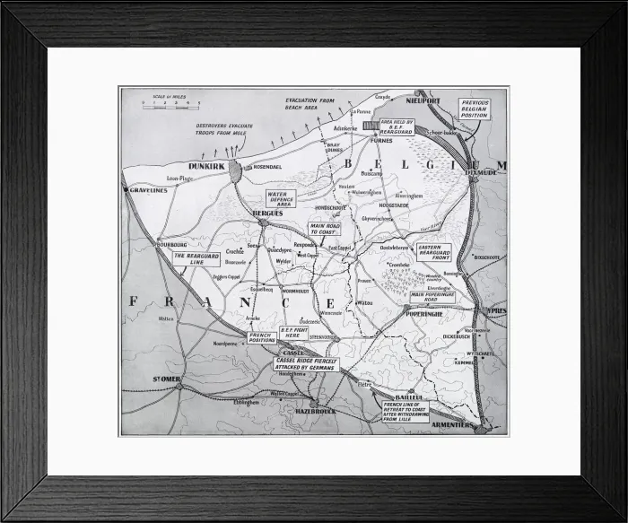 Framed Print : Map of France and Belgium, evacuation from Dunkirk, WW2 Framed Print : Map of France and Belgium, evacuation from Dunkirk, WW2