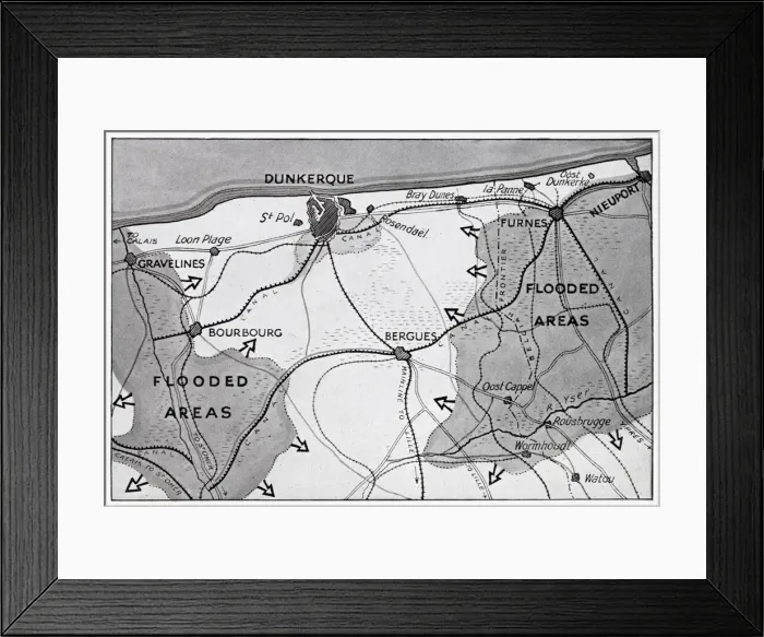 Framed Print : Map of Dunkirk area during the evacuation, WW2 Framed Print : Map of Dunkirk area during the evacuation, WW2