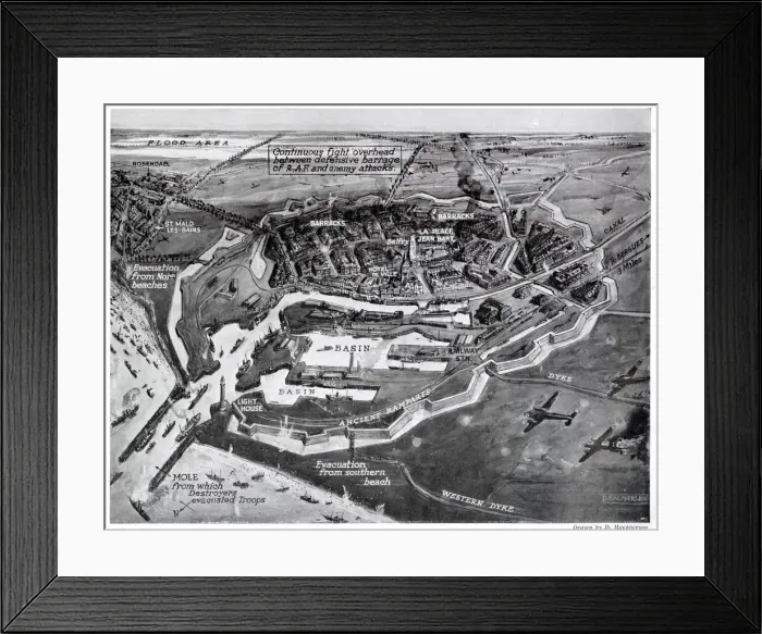 Framed Print : Aerial view of Dunkirk during the evacuation, WW2 Framed Print : Aerial view of Dunkirk during the evacuation, WW2