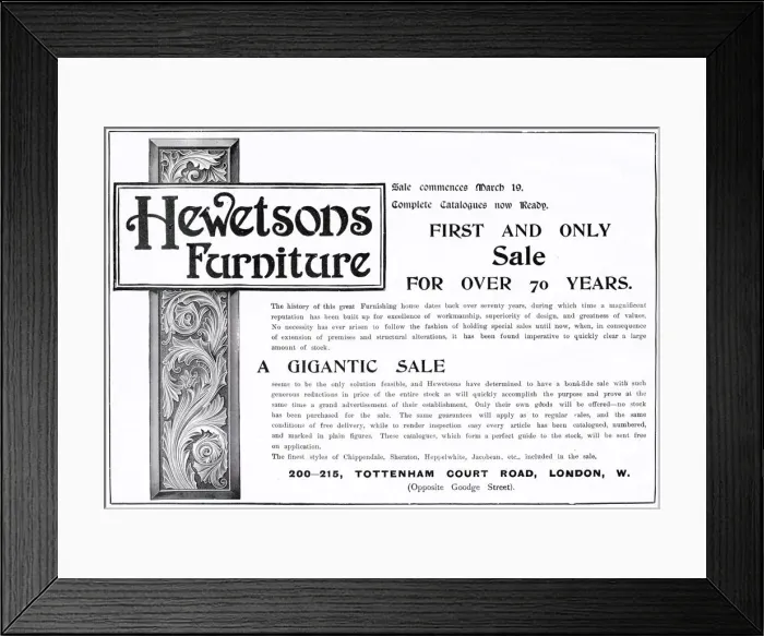 Framed Print : Hewetsons Furniture advertisement 1900 Framed Print : Hewetsons Furniture advertisement 1900