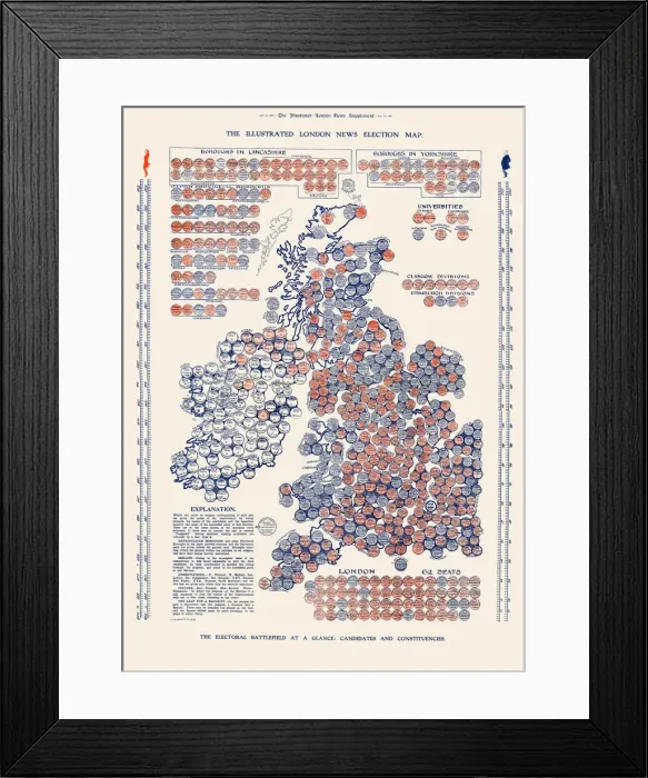 Framed Print : The Illustrated London News Election Map - 1906 Framed Print : The Illustrated London News Election Map - 1906