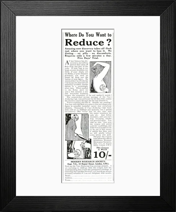 Framed Print : Advert for the Vaco Reducing Cup Framed Print : Advert for the Vaco Reducing Cup