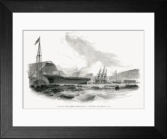 Framed Print : Launch of The Avenger Steam Frigate at Devonport Dockyard, Plymouth