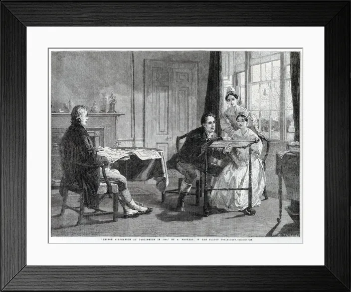Framed Print : George Stephenson at Darlington - embroidery
