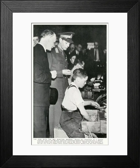 Framed Print : WW2 - Home Front - King George VI meets a young boy munition worker (15 year-old Leonard Framed Print : WW2 - Home Front - King George VI meets a young boy munition worker (15 year-old Leonard