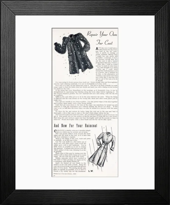 Framed Print : Repair your own fur coat, 1944 Framed Print : Repair your own fur coat, 1944