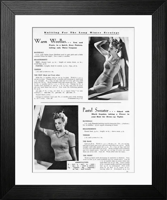 Framed Print : Knitting for the long winter evenings, 1943 Framed Print : Knitting for the long winter evenings, 1943