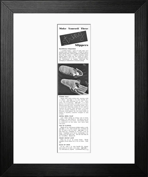Framed Print : Make yourself these string slippers, 1944 Framed Print : Make yourself these string slippers, 1944