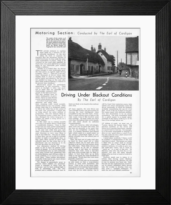 Framed Print : Driving under blackout conditions, 1939 Framed Print : Driving under blackout conditions, 1939