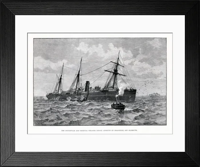 Framed Print : P&O Steamship Nepaul - The Nepaul shown aground on the Shagstone, although she went