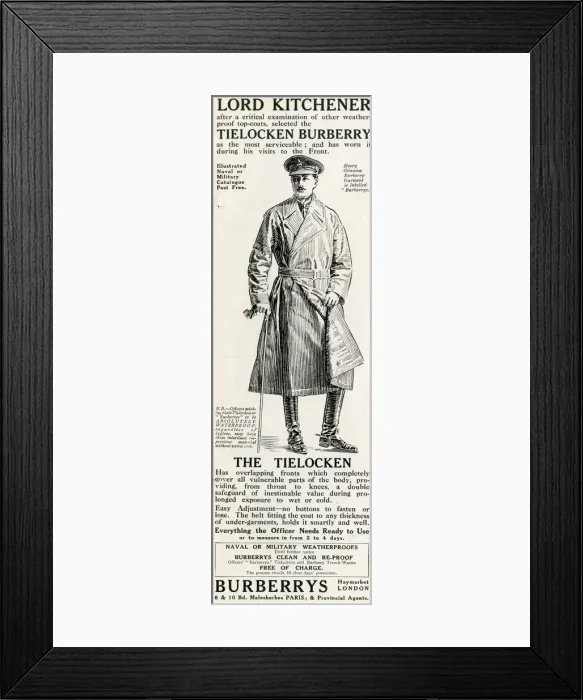 Framed Print : Advertisement for the Burberry Tielocken trench coat, as endorsed Framed Print : Advertisement for the Burberry Tielocken trench coat, as endorsed