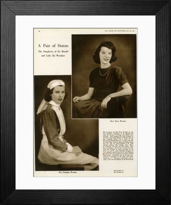 Framed Print : Page from The Tatler featuring sisters Myra and Georgina Wernher Framed Print : Page from The Tatler featuring sisters Myra and Georgina Wernher