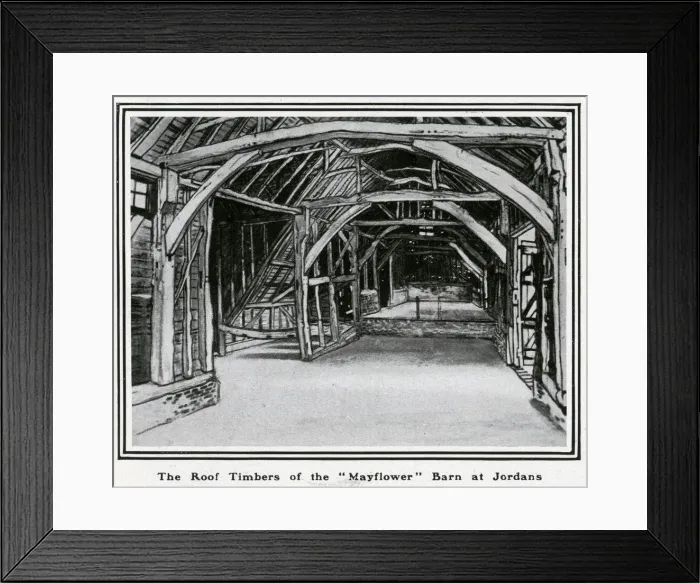 Framed Print : Drawing by R. Borlase Smart of the ancient barn at Jordans Hostel Framed Print : Drawing by R. Borlase Smart of the ancient barn at Jordans Hostel