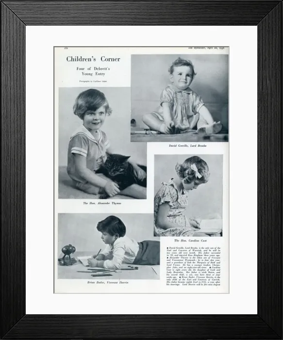 Framed Print : Page in The Bystander magazine 1936 featuring photographs of four aristocratic children Framed Print : Page in The Bystander magazine 1936 featuring photographs of four aristocratic children