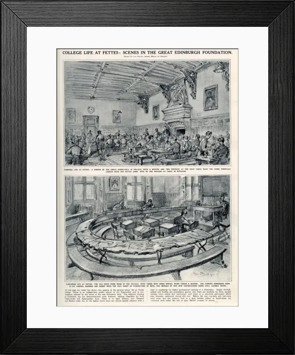 Framed Print : Sketch by Bryan de Grineau showing the great dining-hall at Fettes College, Edinburgh